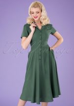 40s Gayle Plain Swing Dress in Green