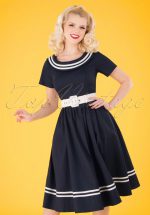 50s Tina Nautical Swing Dress in Navy and White