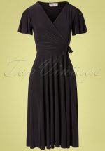 40s Irene Cross Over Swing Dress in Black