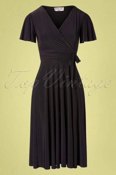 40s Irene Cross Over Swing Dress in Black