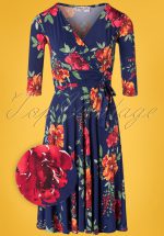 50s Caryl Floral Swing Dress in Navy