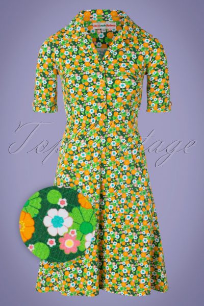 60s Monica Krasse Dress in Yellow and Green