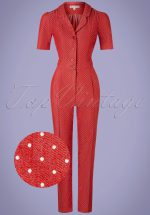 40s Classic Dots Jumpsuit in Denim Red