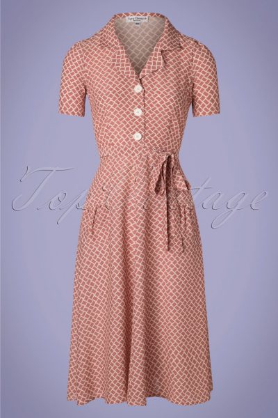 40s Rumba Revers Midi Dress in Dusty Pink