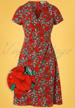 50s Erine Zinnia Midi Dress in Red