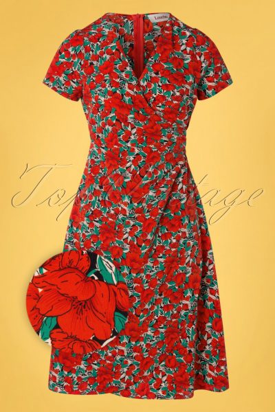 50s Erine Zinnia Midi Dress in Red