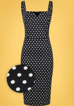50s Anita Polka Dot Pencil Dress in Black