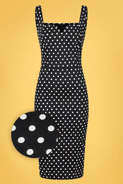 50s Anita Polka Dot Pencil Dress in Black