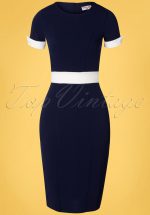 50s Verena Pencil Dress in Navy and White