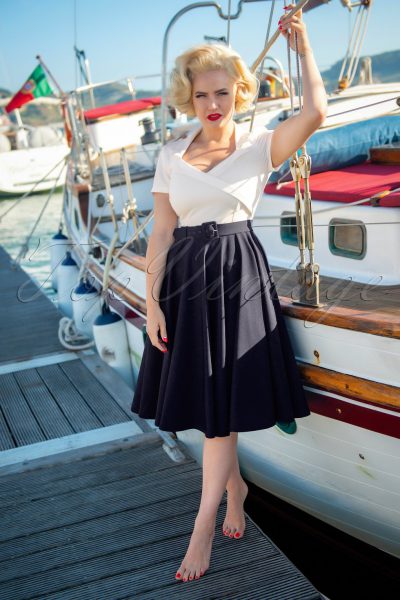50s Lila Swing Dress in White and Navy