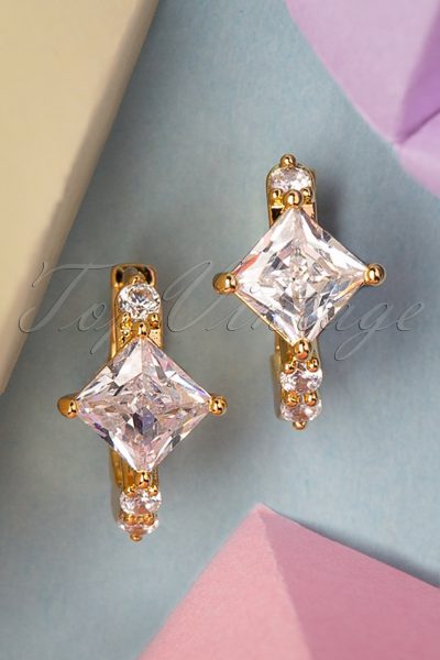 50s Crystal Stone Earrings in Gold