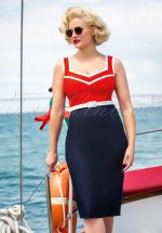50s Barbara Pencil Dress in Red and Navy