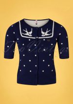 50s Tipsy Me Cardigan in Sailors Ocean Dot Navy