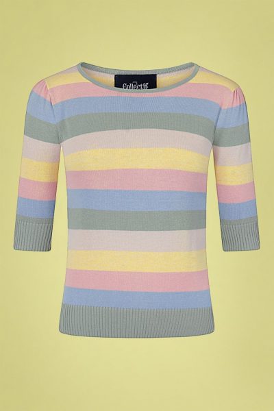 50s Chrissie Teacup Stripes Knitted Top in Multi