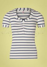 50s Logo Stripes T-Shirt in Ivory White and Navy