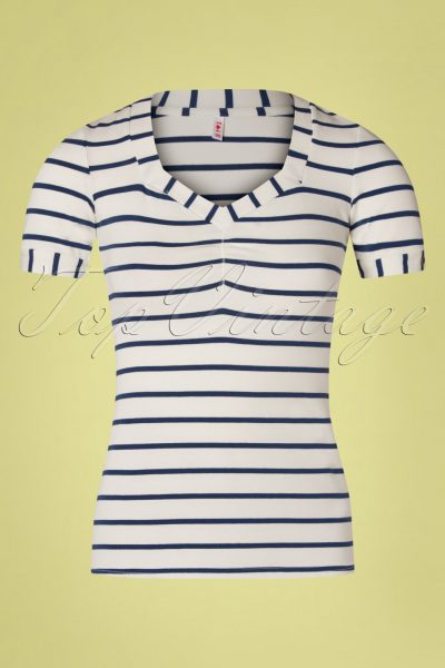 50s Logo Stripes T-Shirt in Ivory White and Navy