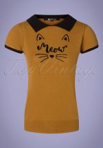 60s Cat Shirt in Camel and Black