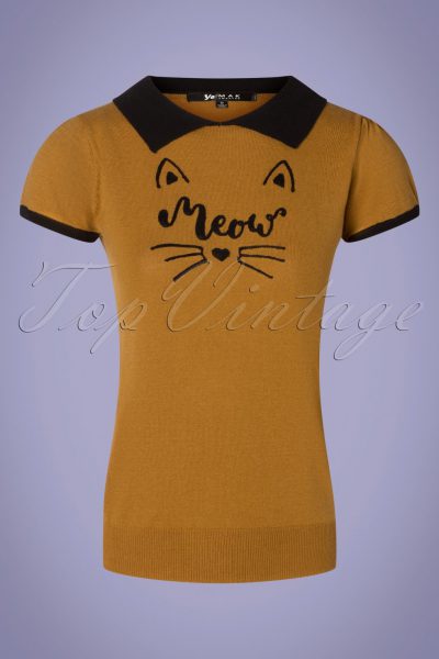 60s Cat Shirt in Camel and Black