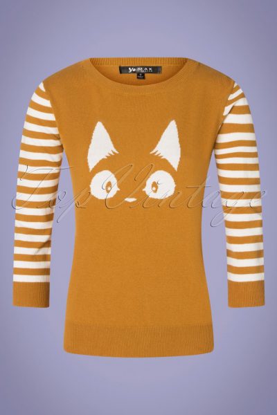 60s Debbie Cat Striped Sweater in Bronze Yellow