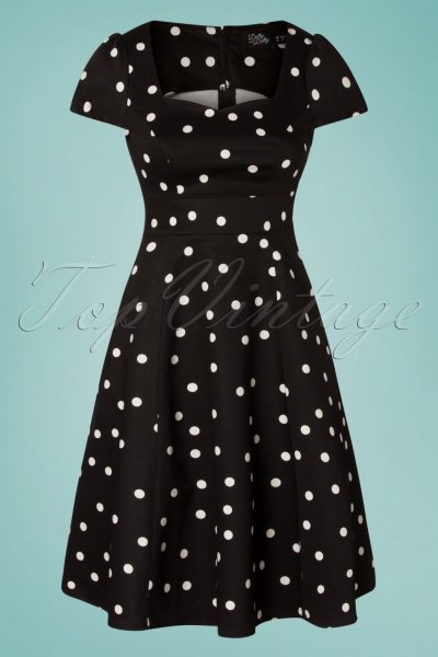 50s Claudia Polkadot Swing Dress in Black