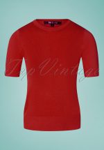 50s Debbie Short Sleeve Sweater in Lipstick Red