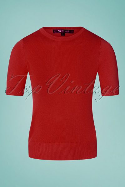 50s Debbie Short Sleeve Sweater in Lipstick Red