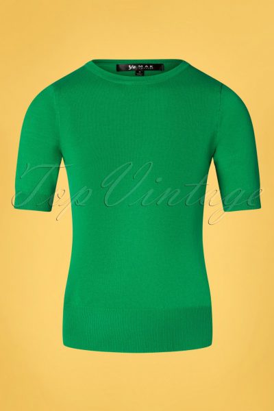50s Debbie Short Sleeve Sweater in Grass Green