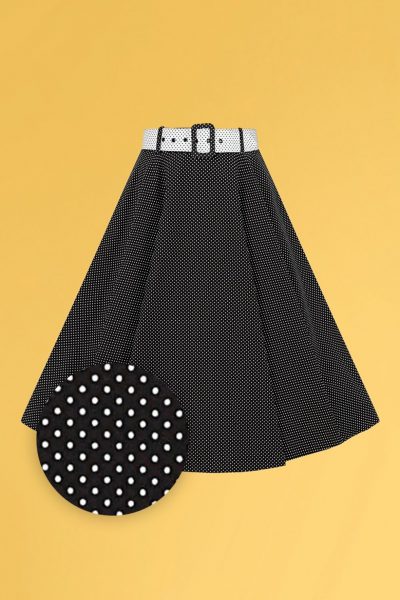 50s Clair Mini Polka Dot Swing Skirt in Black and White