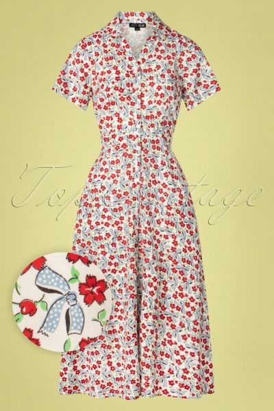 60s Jonie Floral Bows Dress in Cream
