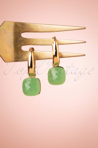 50s Cushion Cut Earrings in Pacific Green