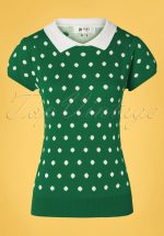 60s Kristen Polkadot Sweater in Green and White