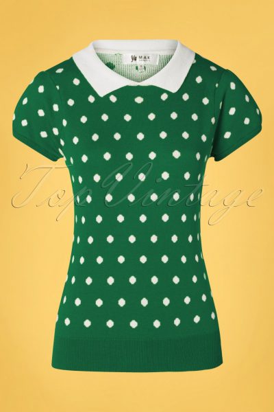 60s Kristen Polkadot Sweater in Green and White