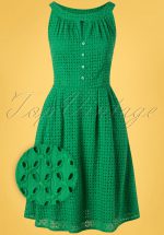 60s Esme Embroidery Swing Dress in Green