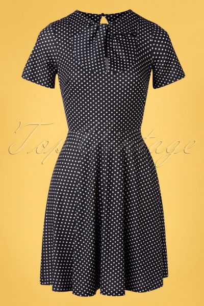 50s Bently Polkadot Jersey Skater Dress in Black