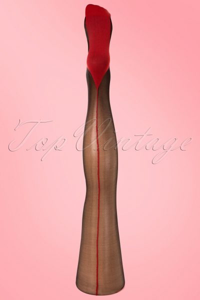Classic Seamer Tights in Black with Red seam