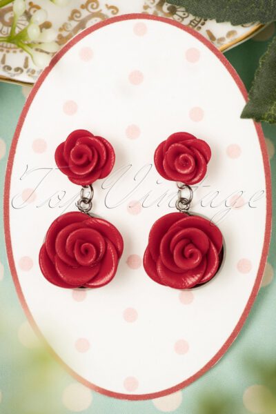 40s Romantic Red Roses Earrings