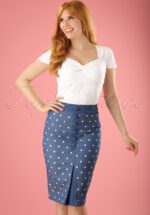 50s Judy Hearts Pencil Skirt in Denim