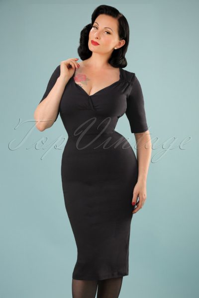 50s Trixie Pencil Dress in Black