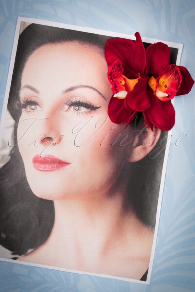 50s Double Orchid Pretty Hair Clip in Red