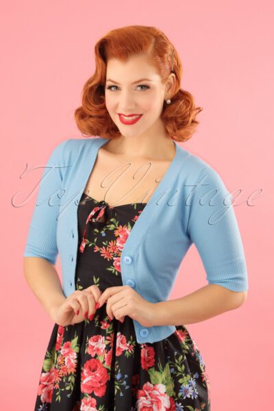 50s Overload Cardigan in Baby Blue