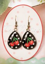 50s Cherry Drop Earrings in Black and Red