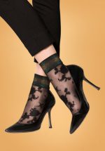 50s Lurex Cuff Flower Socks in Black