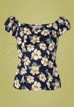 50s Beach Babe Top in Navy