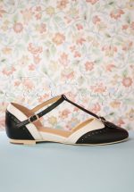 50s Parisienne T-Strap Flats in Black and Cream