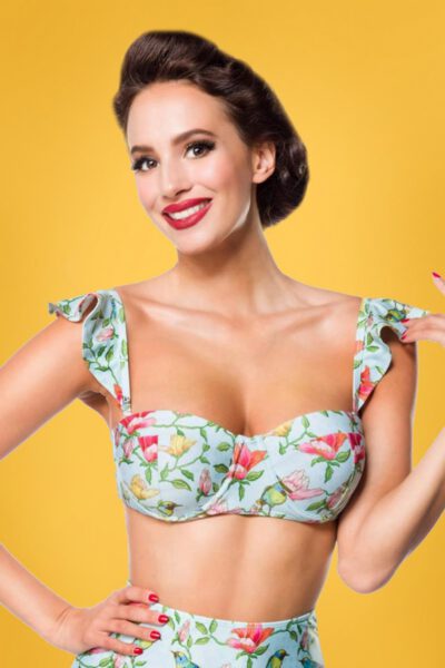 50s Bibi Birds Bikini Top in Mint