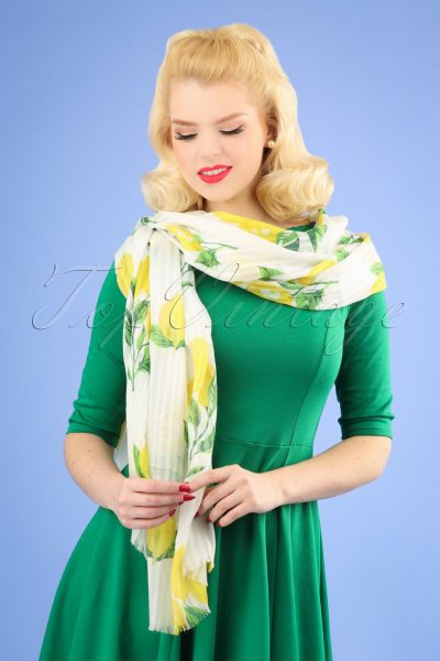 50s Gloria Lemon Scarf in White