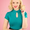 50s Mandarin Collar Top in Teal