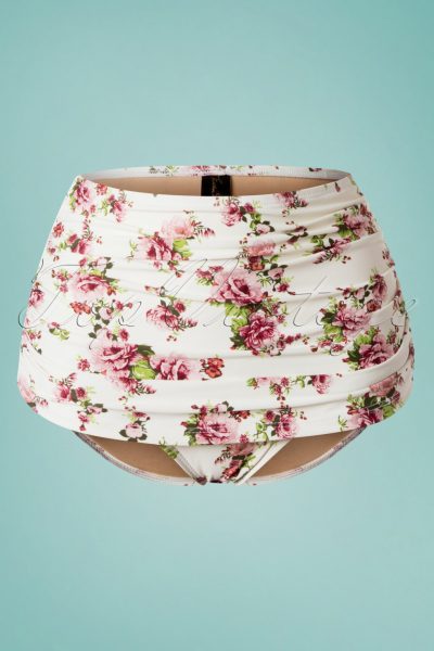 50s Classic Flowers Romance Bikini Pants in Cream