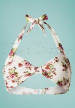 50s Classic Flowers Romance Bikini Top in Cream