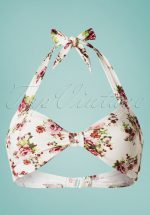 50s Classic Flowers Romance Bikini Top in Cream